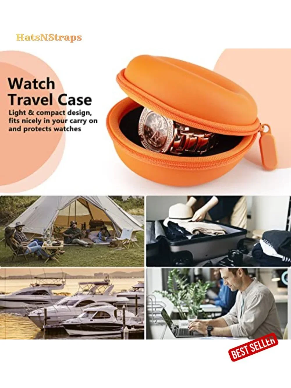 Portable Single Watch Travel Case Organizer - Crushproof PU Leather & EVA Hard